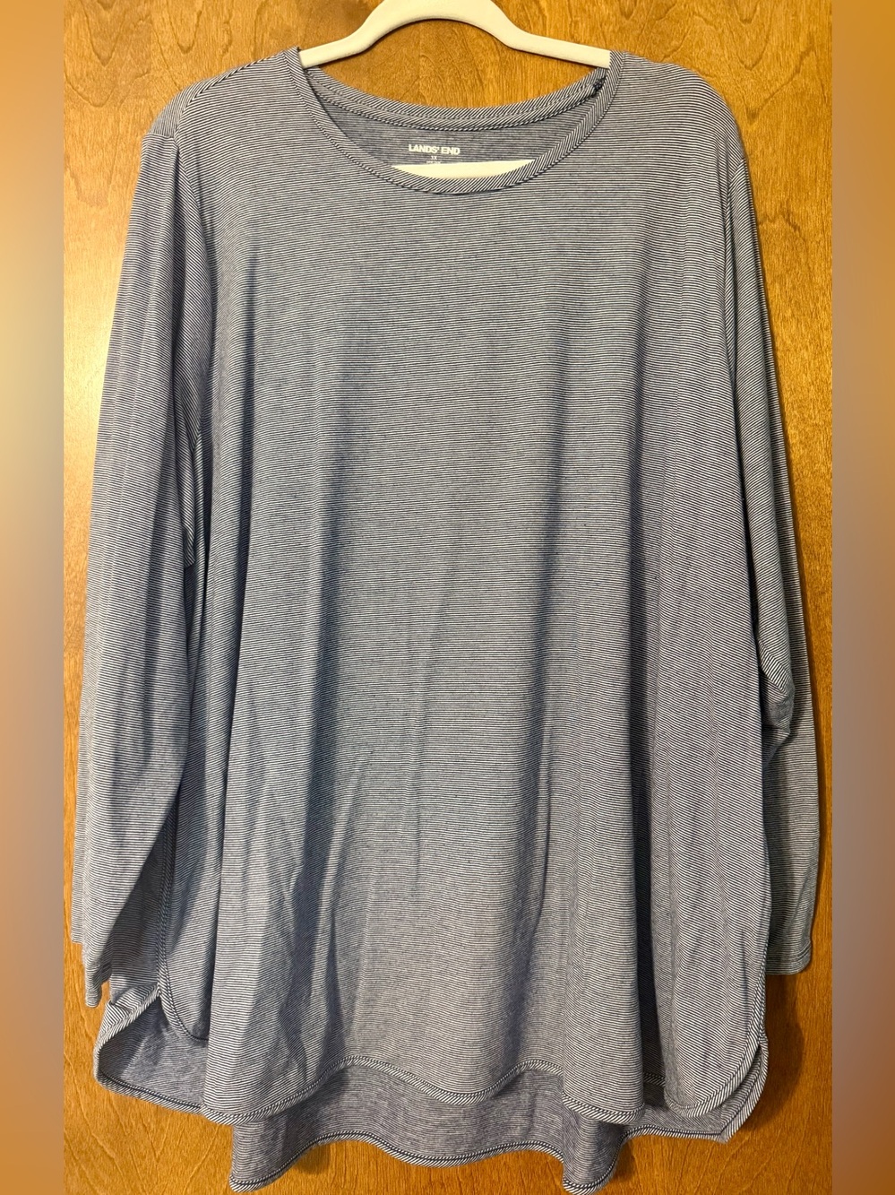 Lands' End Heathered Blue Striped Long-Sleeve Scoop Neck Top